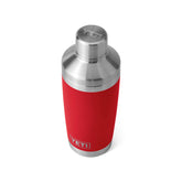 YETI Rambler 20 oz cocktail shaker lid in rescue red, sealing spills during shaking.