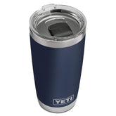 YETI Rambler 20 oz navy front view shows durable design and bold color.