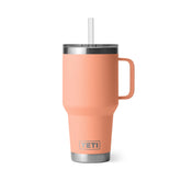 YETI Rambler 35 oz tumbler with handle for easy carrying on outdoor trips.