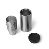 YETI shot glasses four-pack inside carrying case for easy transport.