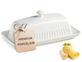 YHOJOY ceramic butter dish with lid striped white, keeps butter fresh on the counter