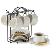 YHOSSEUN espresso cups with metal stand on a modern kitchen shelf for convenient display