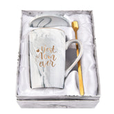 YHRJWN Best Mom Ever mug gray, front view with marble pattern for daily coffee