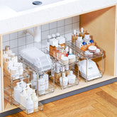 Yieach clear pull-out drawer under sink with track for stable, easy access.