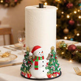YIGII Christmas Snowman Paper Towel Holder full view showing festive kitchen decor and easy towel access