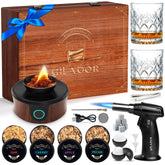 Yilador electric whiskey smoker kit in a wooden box exterior, ideal gift presentation