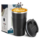 YINBAOGE mug with lid on shows spill-proof design for travel and commuting