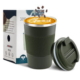YINBAOGE insulated travel mug with green lid keeps coffee hot for hours