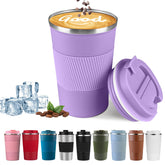 YINBAOGE insulated travel mug purple with lid for hot beverages on the go.