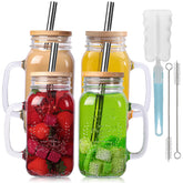 Yirilan 4-pack mason jar cups with handles and lids, ideal for daily drinks.