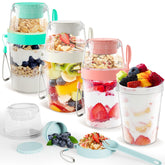 Yirilan yogurt parfait cups with lids and spoon for stacked meals