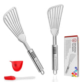 YK GDYORKITCHEN Premium Fish Spatula front view with ergonomic non-slip grip for precise turning.