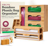 YOLYN bamboo organizer with foil dispenser for easy meal prep