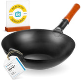 YOSUKATA 13.5-inch carbon steel wok with flat bottom for even heat and crisp stir-fry.