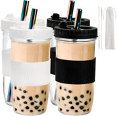 Youeon 4-pack 24 oz boba cups with lids for bubble tea at home