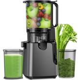 YPONE juicer front view with 5.8-inch feed chute for whole vegetables and easier juicing