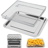 YQL stainless steel mesh air fryer basket showing even airflow for crispy results.