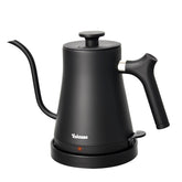 Yuioase electric gooseneck kettle front view with matte black finish for stylish daily use.