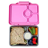 Yumbox Prêt stainless steel bento with three compartments, ideal for portion control at school.