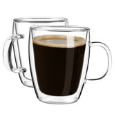 YUNCANG double-wall mug front view shows clear glass with floating coffee appearance
