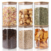 YUNCANG glass storage jar with clear glass and bamboo lid for organized pantry storage.