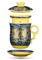 YURROAD dragon-pattern tea mug with strainer infuser for quick, clean loose-leaf brewing.