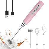 YUSWKO pink milk frother with three heads for versatile foaming