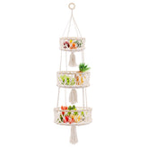 Yuuzue 3-tier hanging basket top basket for fruit storage with breathable cotton rope.