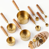 Yuzi 8-piece golden measuring cups with wooden handles offer precise measurements for daily cooking.
