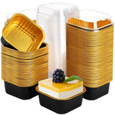 ZEAYEA 100-piece aluminum baking cups with lids, perfect for party desserts.