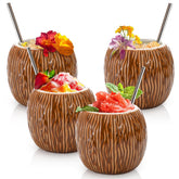 ZENFUN ceramic tiki mugs coconut 17oz set ideal for tropical cocktails and entertaining.