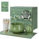 ZENS matcha whisk set with emerald-glazed bowl, ideal for a refined tea ritual