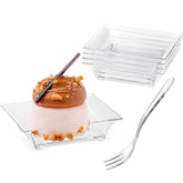 Zezzxu mini clear square dessert plate for bite-size treats at parties.