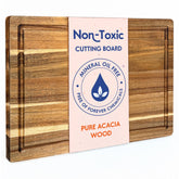 Ziruma non-toxic cutting board with beeswax finish supports safe food contact and natural wood care.