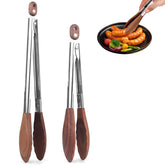 ZLMXXT wooden tip tongs 15in, ideal for grilling while protecting nonstick surfaces.