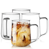ZMZKKLL glass coffee mug 16oz with clear borosilicate for hot and cold beverages.