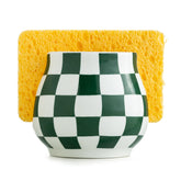 Zoeeker ceramic sponge holder with checkered design keeps sponge dry and organized at the sink