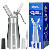 Zoemo professional whipped cream dispenser body in brushed stainless steel for durable kitchen use.