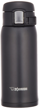 Zojirushi SM-SA36BA black stainless mug front view for on-the-go use.