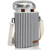 ZORMY two-bottle wine tote with shoulder strap keeps bottles secure during picnics.