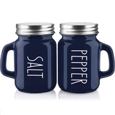 ZOSUJO navy-blue glass salt and pepper shakers sit on the counter for everyday seasoning.