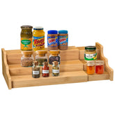 Zri Bamboo spice rack extendable 3-tier yellow for easy spice access.