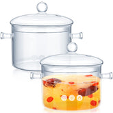 Zubebe glass saucepan 1.5L with lid on stove for quick soups.