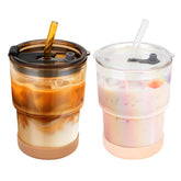Zukro 13oz glass iced coffee cup with lid and straw keeps beverages secure on the go