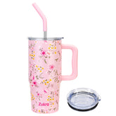 Zukro 24 oz tumbler with handle and straw showing floral pattern for easy daily hydration