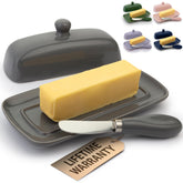 Zulay butter dish with lid on countertop keeps butter ready to spread