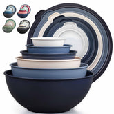 Zulay Kitchen 12-piece mixing bowls with navy ombre and leak-proof lids for versatile prep.