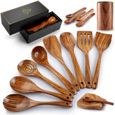 Zulay Kitchen 15pc teak utensil set in premium gift box for gifting and easy storage