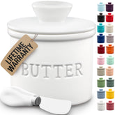 Zulay Kitchen butter crock with lid, top view showing water line for freshness.