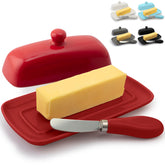 Zulay Kitchen butter dish with lid on countertop keeps butter ready to spread.